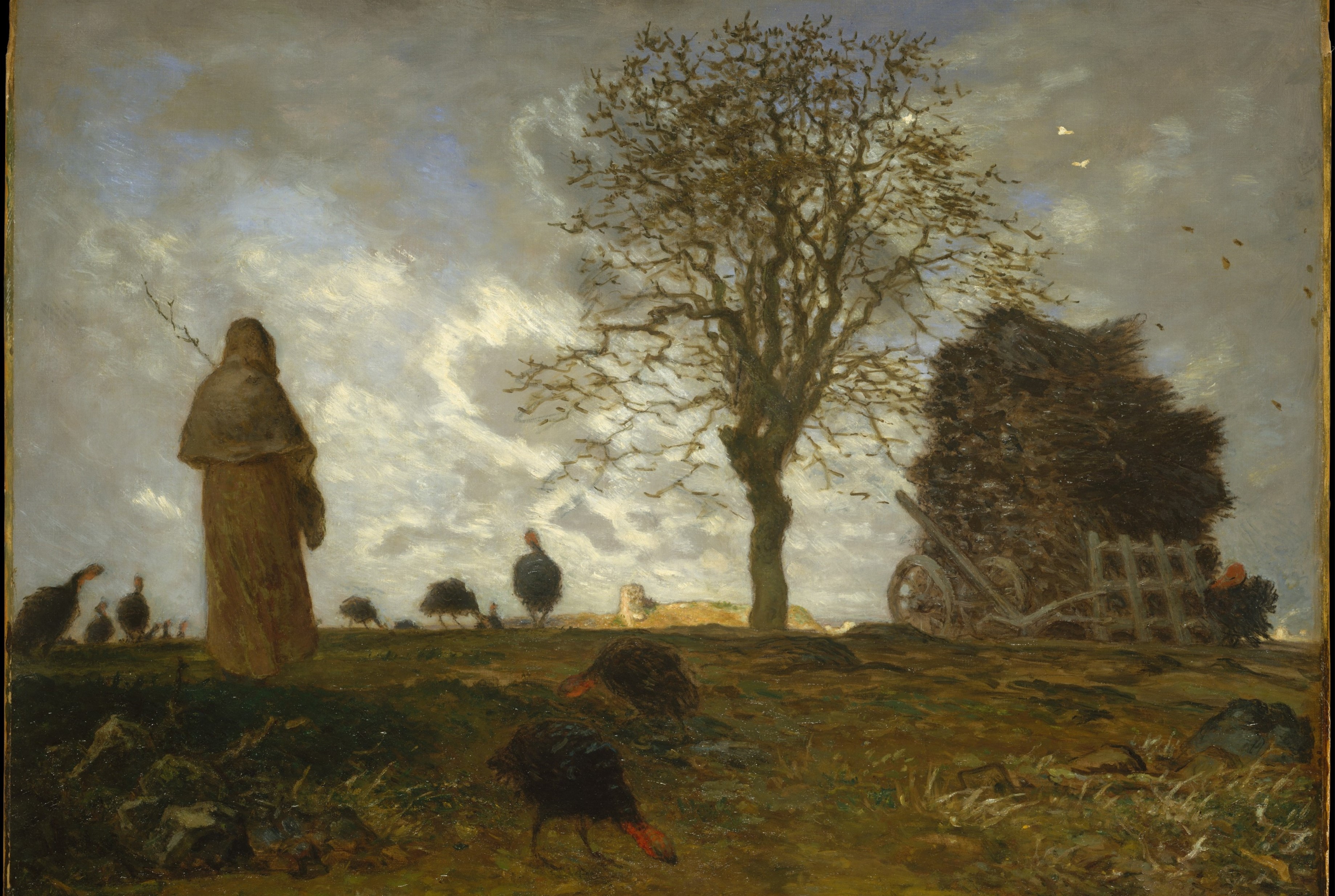 Autumn Landscape with a Flock of Turkeys